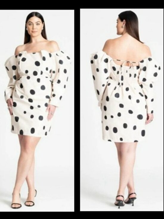 Eloquii Dresses & Skirts - Eloquii Tailored Mutton Sleeve Paradiso Dot Mini Dress Sz 22